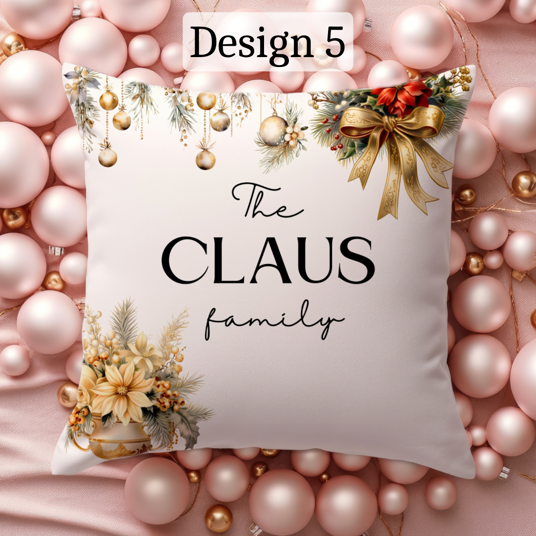 Gold Christmas Family Cushion Cover | Customisable pillowcase