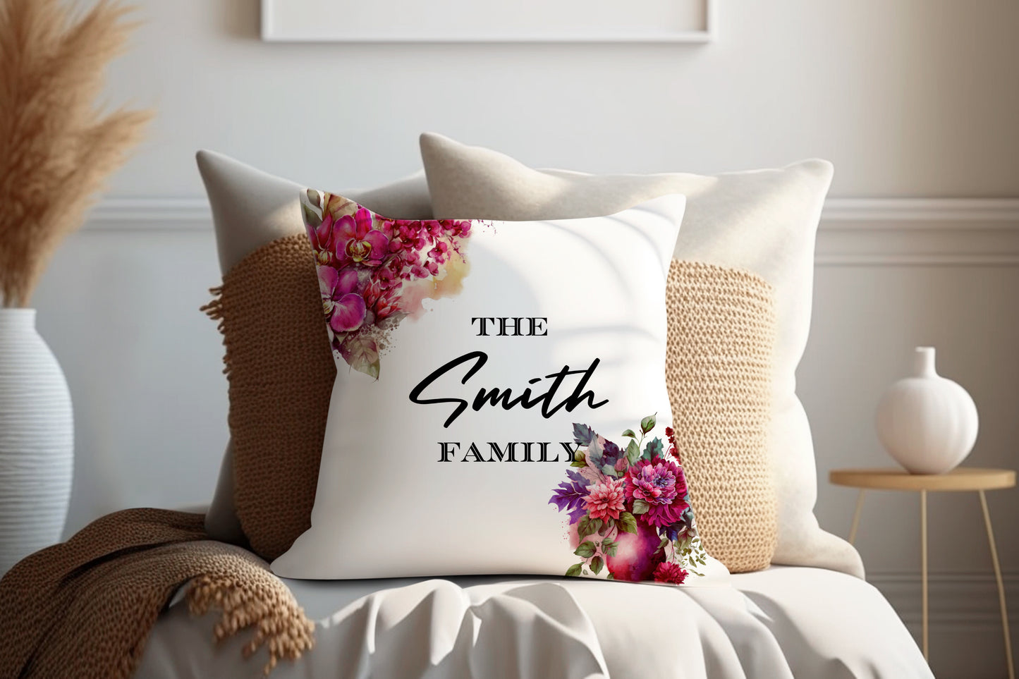 Maroon Mixed Flowers | Family Throw Pillow | Personalise