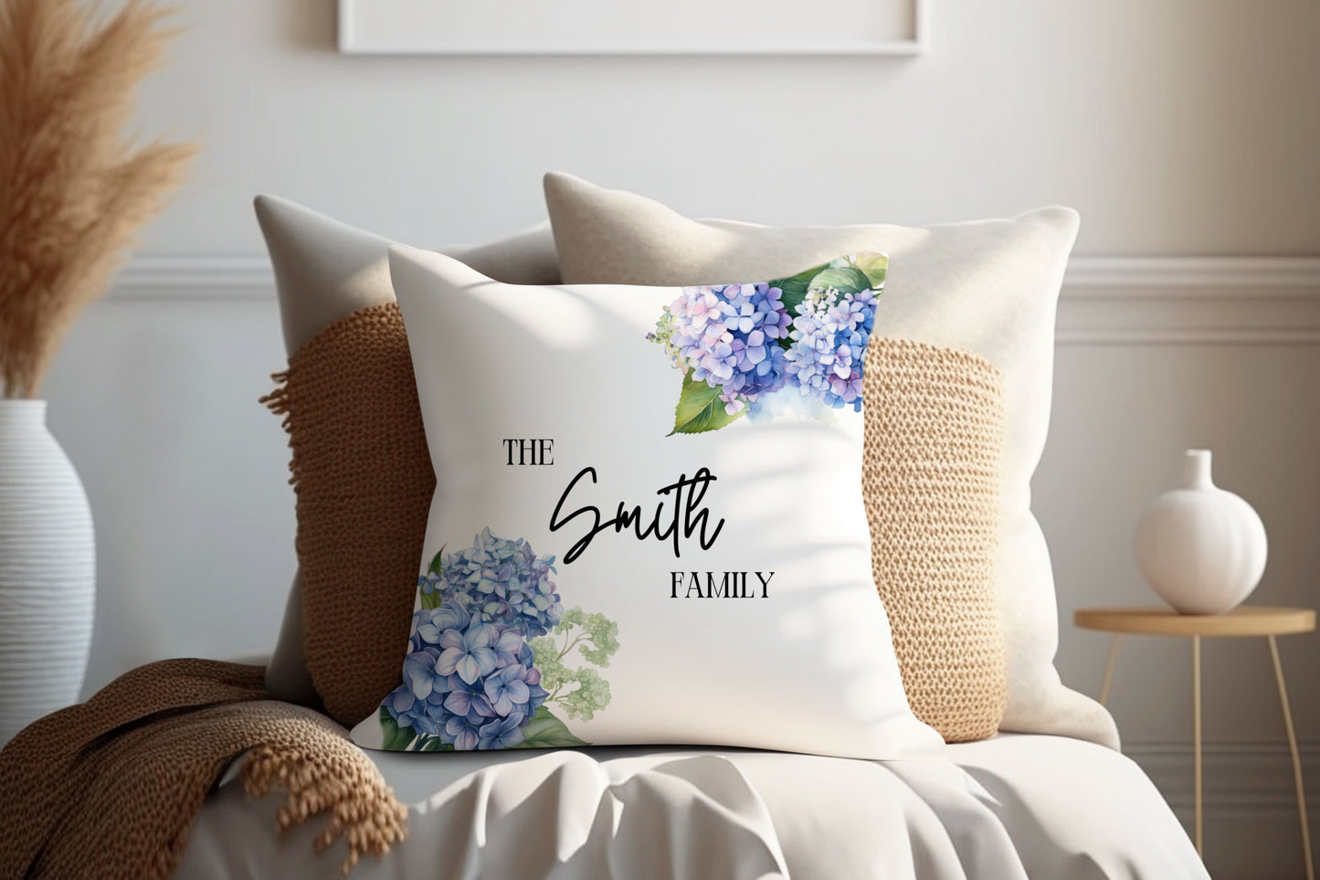 Hydrangea Floral | Family Throw Pillow | Personalise