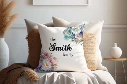 Floral Pastel Blue | Family Throw Pillow | Personalise