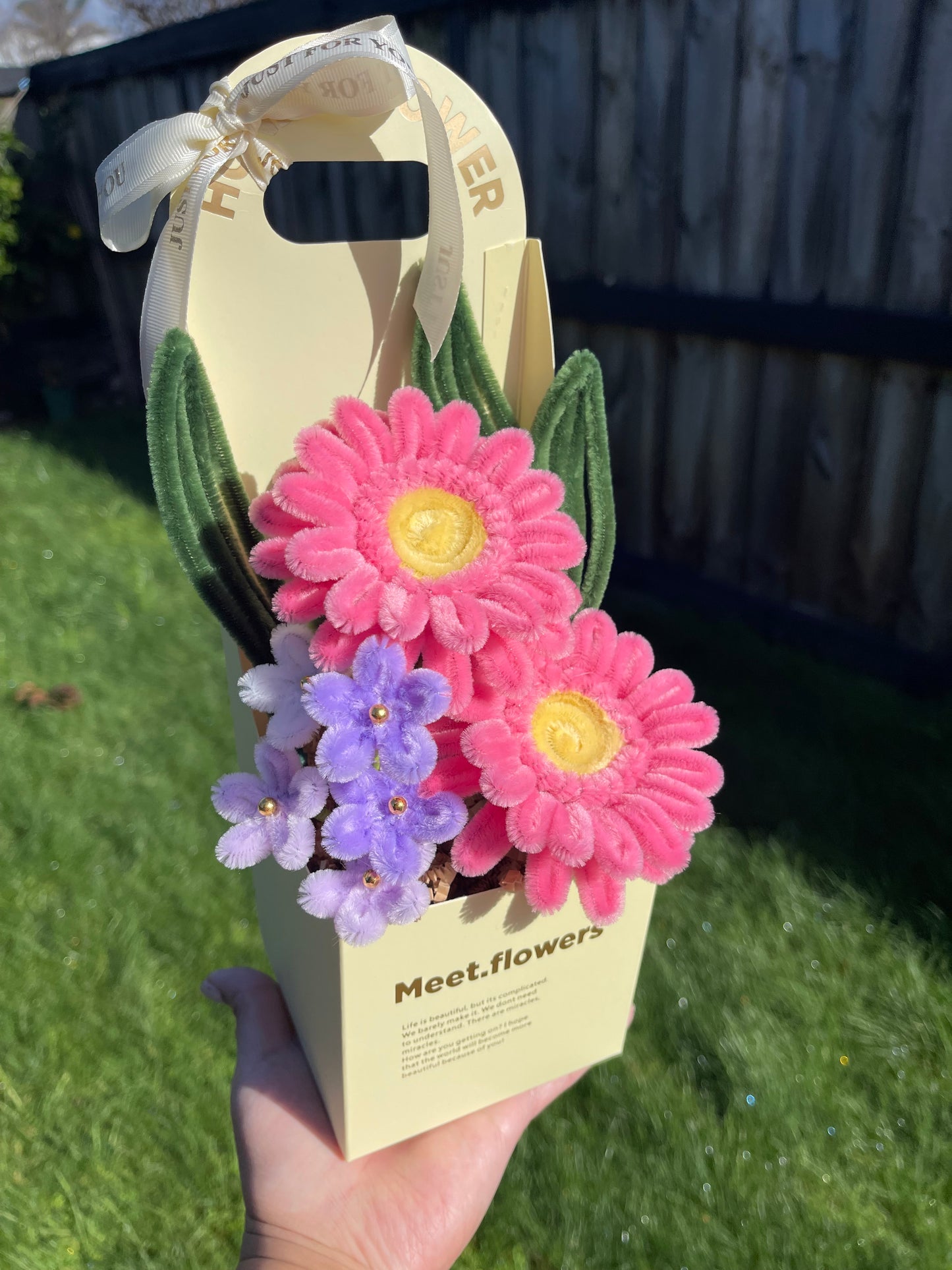 Pink Gerberra Flower Box | Pipe cleaner | Handmade