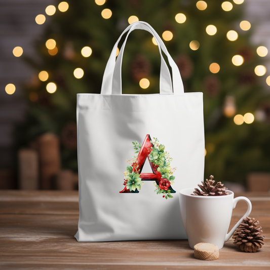 Christmas Alphabet - Red | Canvas Tote Bag | Customisable bag