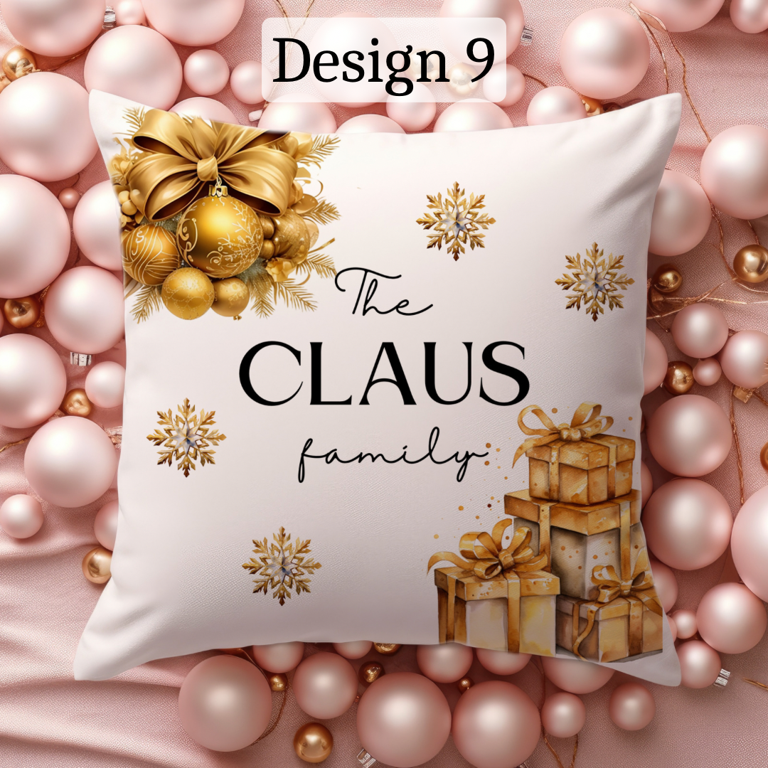 Gold Christmas Family Cushion Cover | Customisable pillowcase