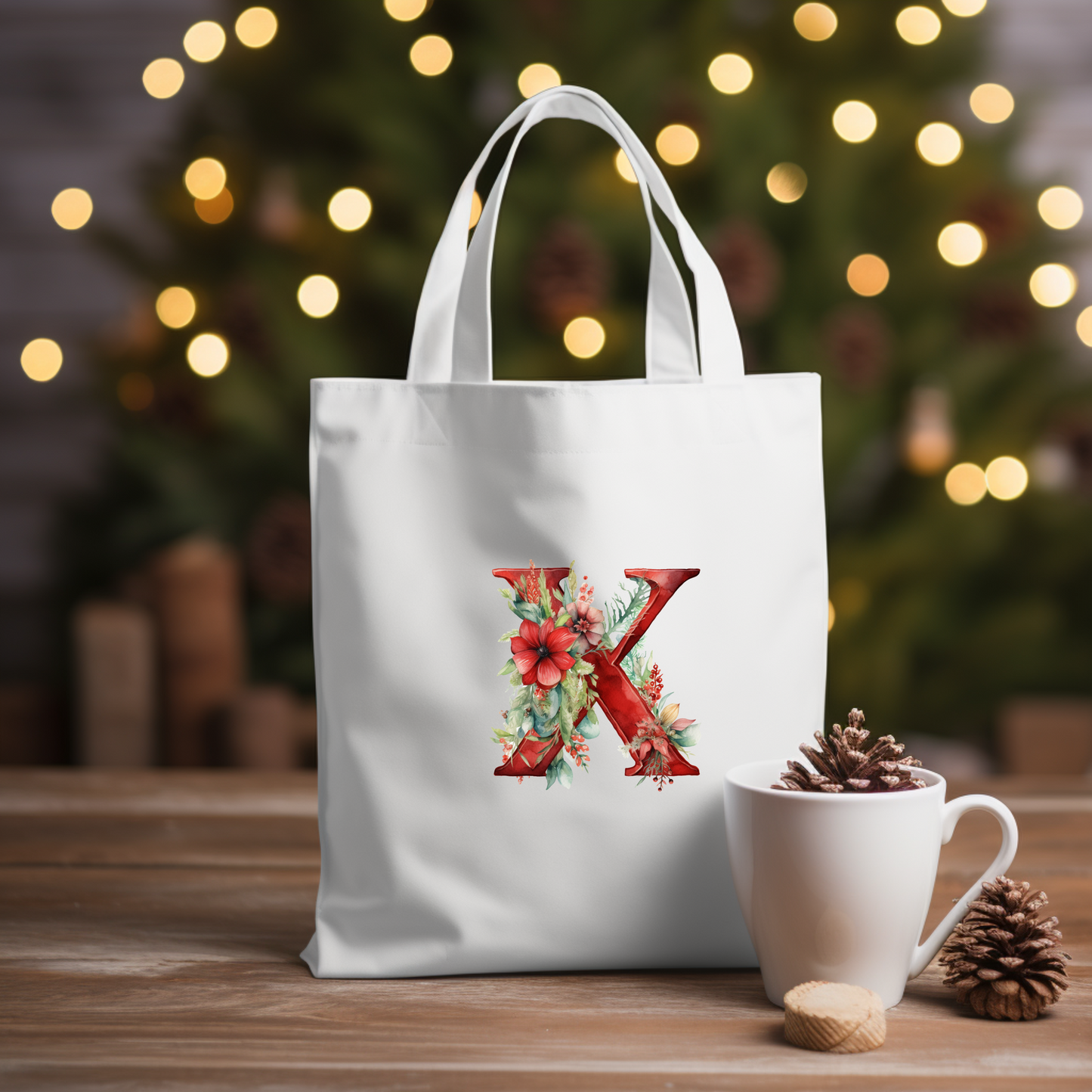 Christmas Alphabet - Red | Canvas Tote Bag | Customisable bag