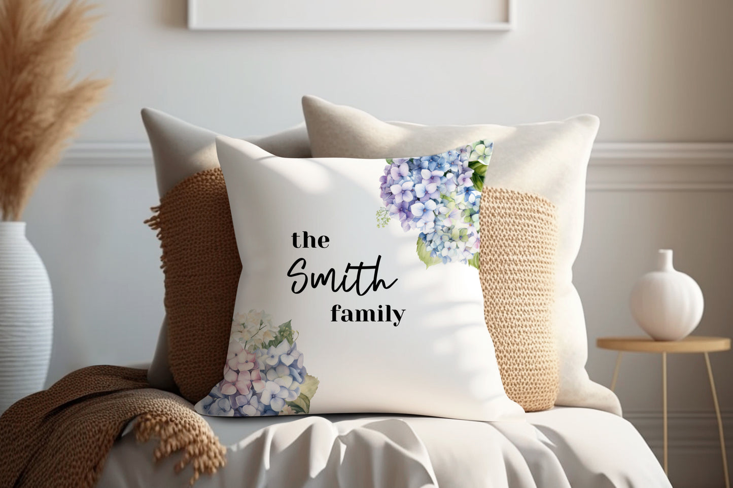 Hydrangea Floral | Family Throw Pillow | Personalise