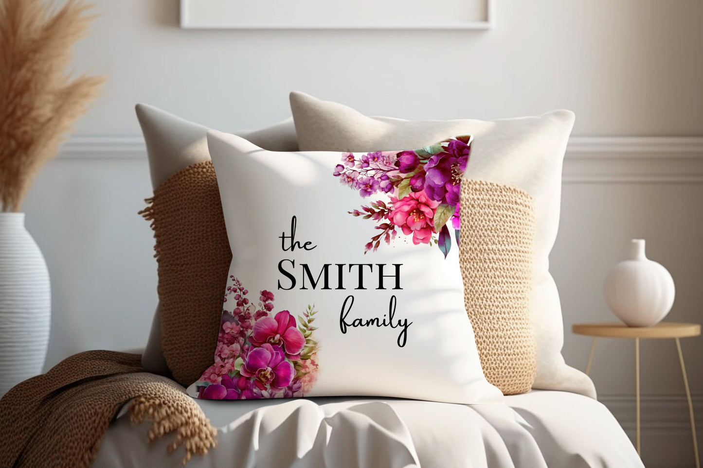 Maroon Mixed Flowers | Family Throw Pillow | Personalise