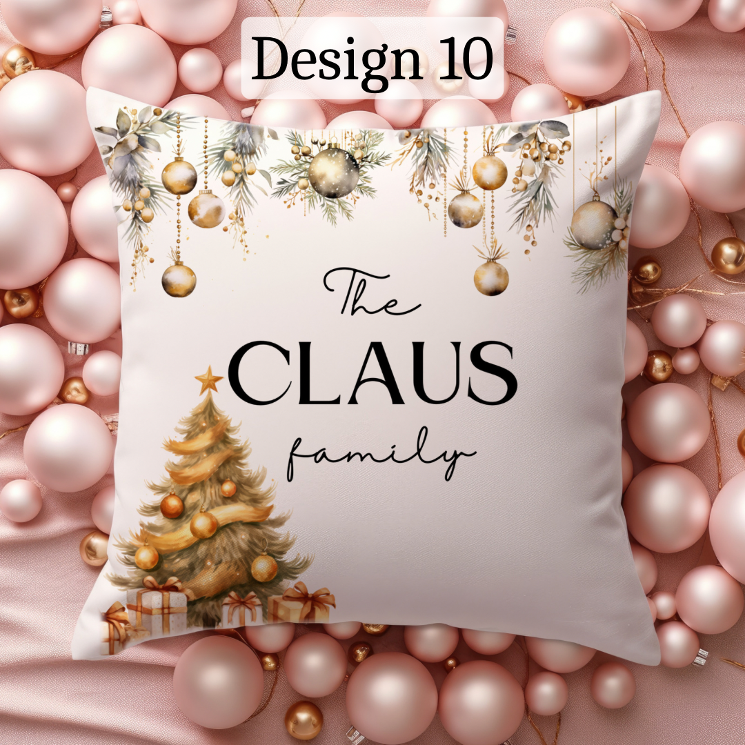 Gold Christmas Family Cushion Cover | Customisable pillowcase