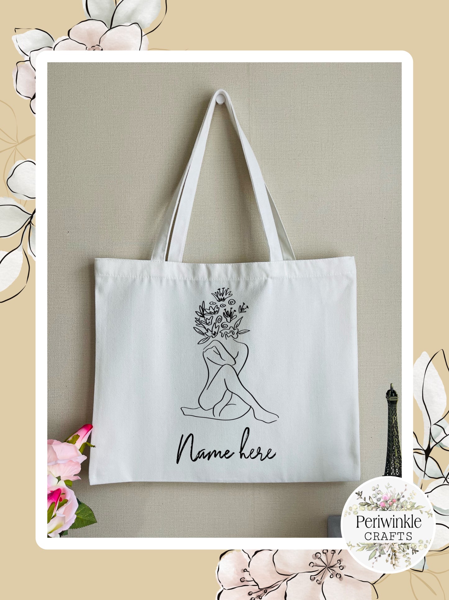 Women Line Art Tote Bag