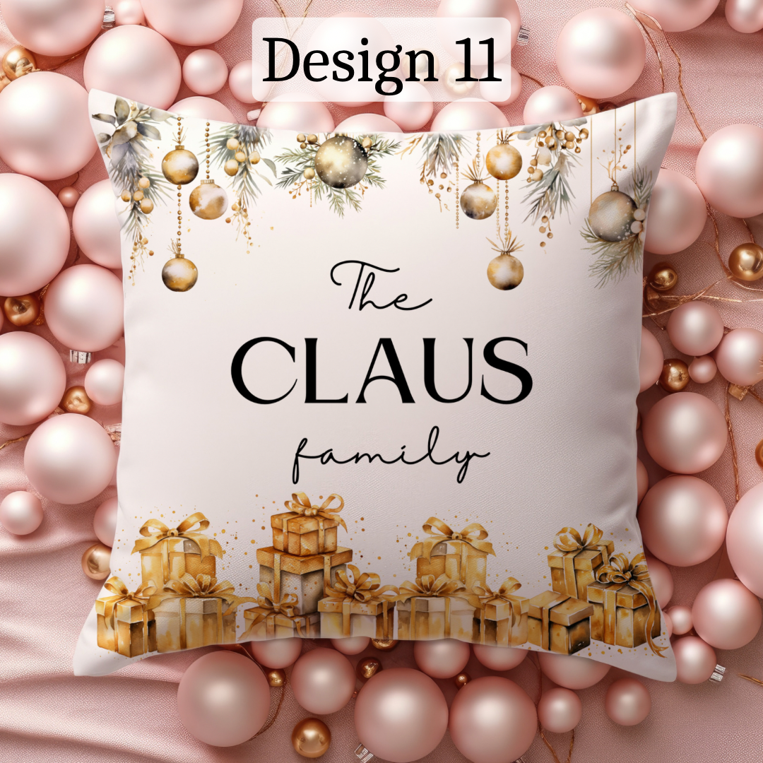 Gold Christmas Family Cushion Cover | Customisable pillowcase