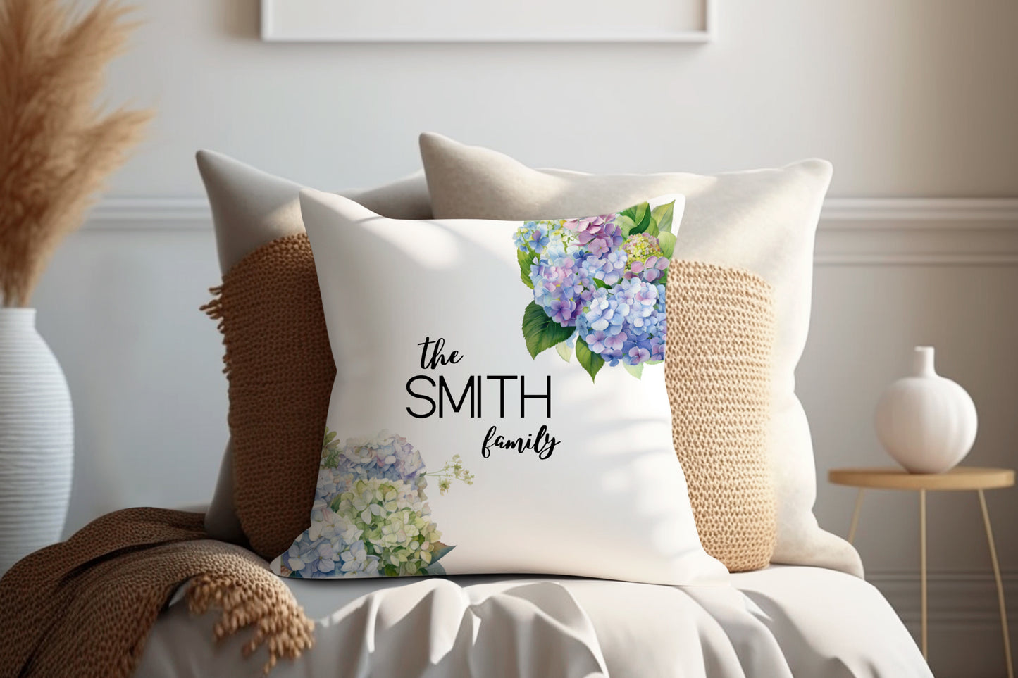 Hydrangea Floral | Family Throw Pillow | Personalise