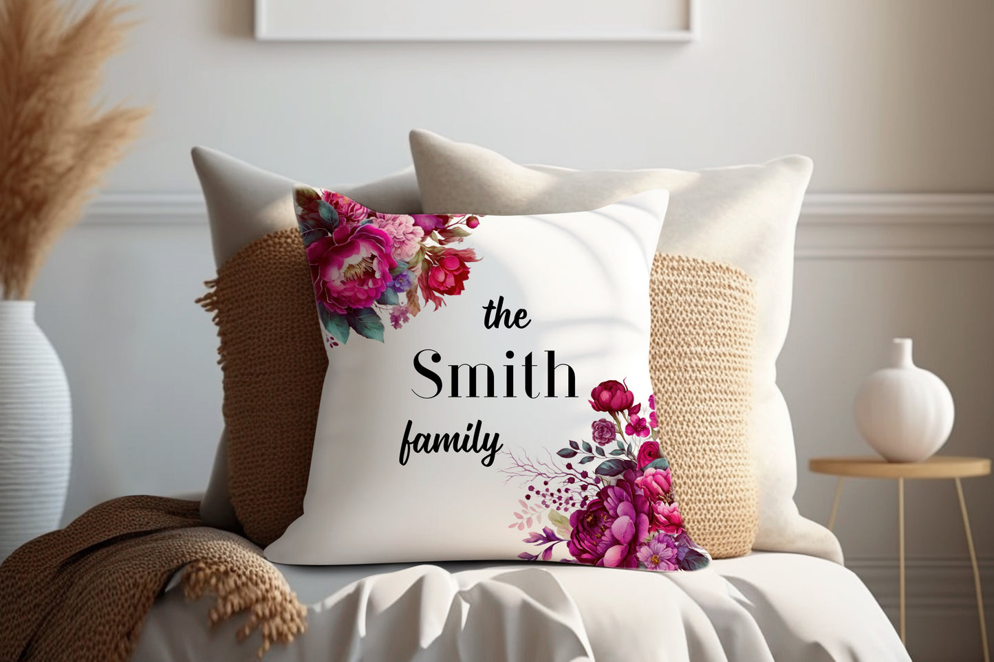 Maroon Mixed Flowers | Family Throw Pillow | Personalise