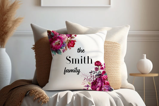 Maroon Mixed Flowers | Family Throw Pillow | Personalise