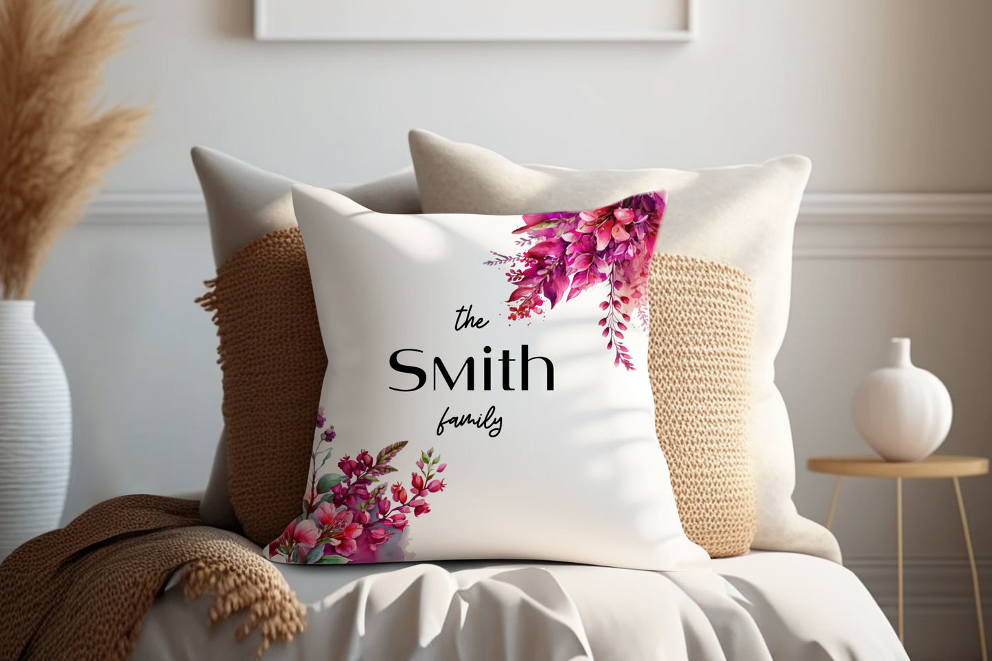 Maroon Mixed Flowers | Family Throw Pillow | Personalise