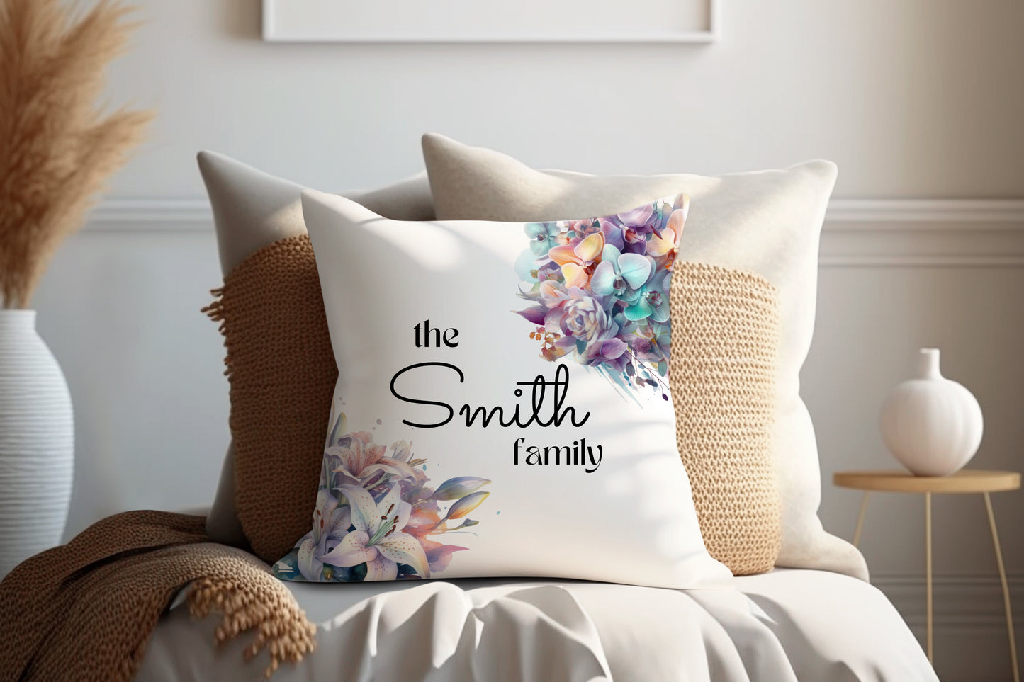 Floral Pastel Blue | Family Throw Pillow | Personalise