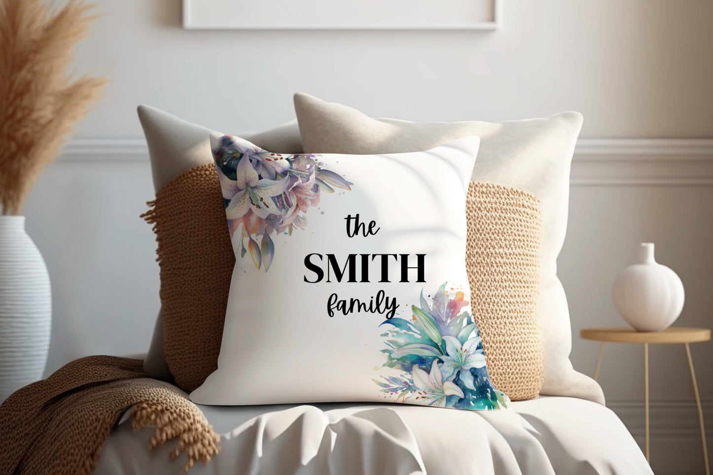 Floral Pastel Blue | Family Throw Pillow | Personalise