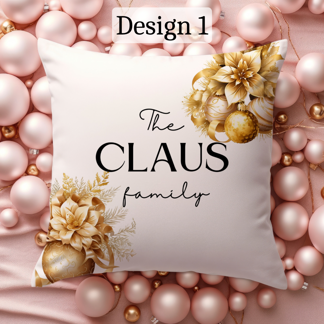 Gold Christmas Family Cushion Cover | Customisable pillowcase