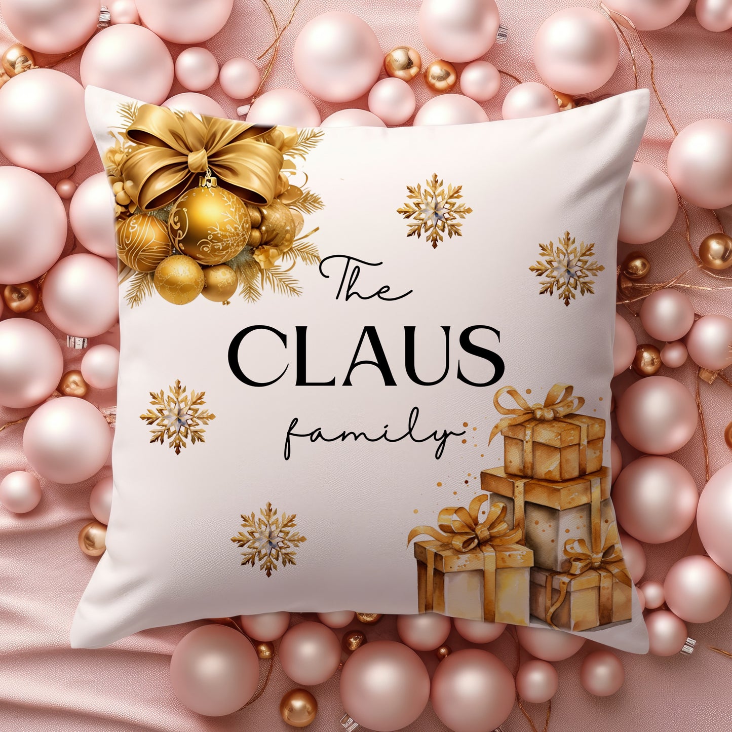 Gold Christmas Family Cushion Cover | Customisable pillowcase