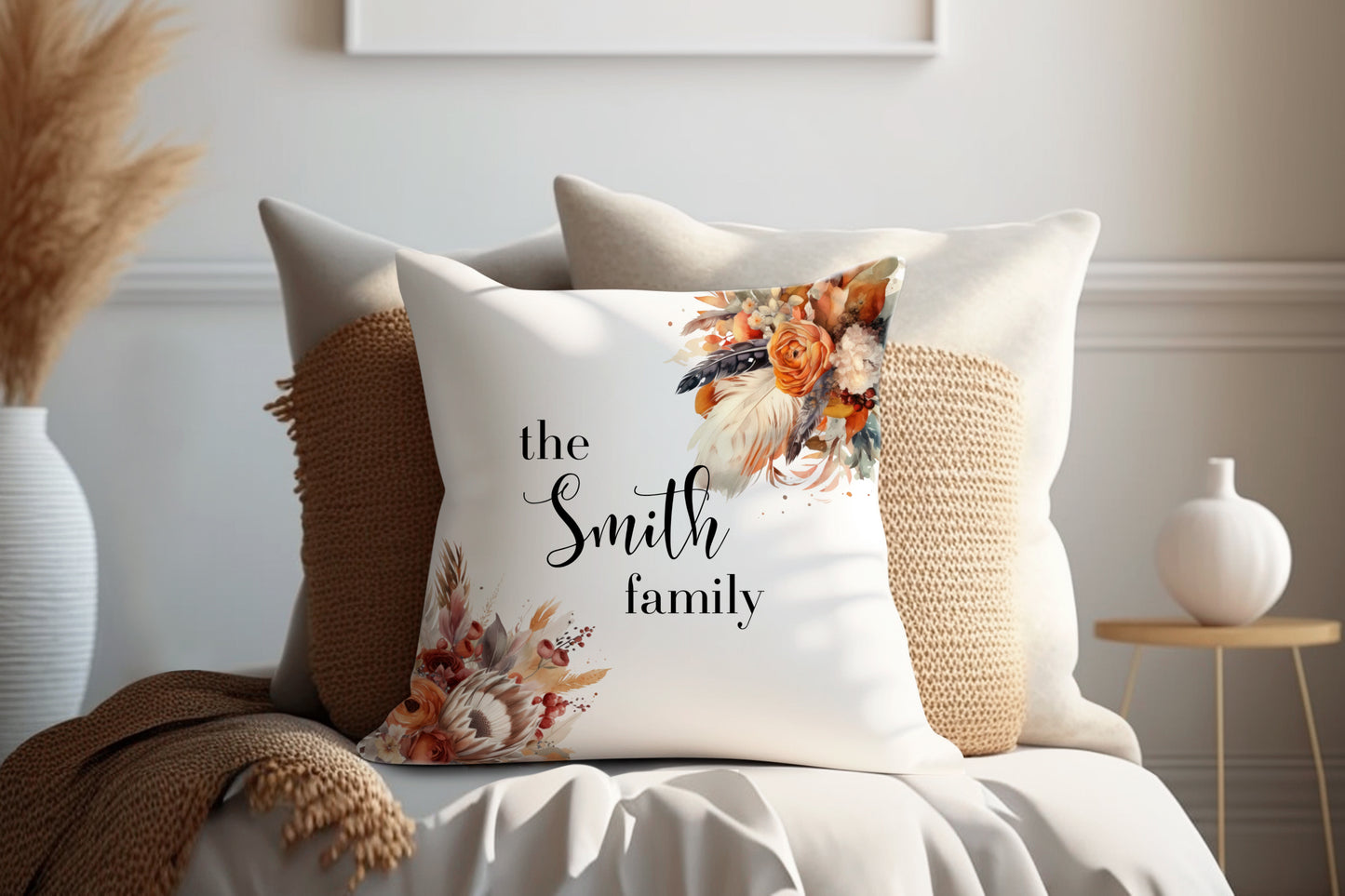 Autumn Floral Design | Family Throw Pillow | Personalise