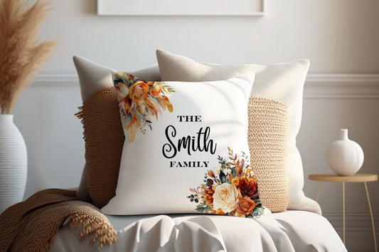 Autumn Floral Design | Family Throw Pillow | Personalise