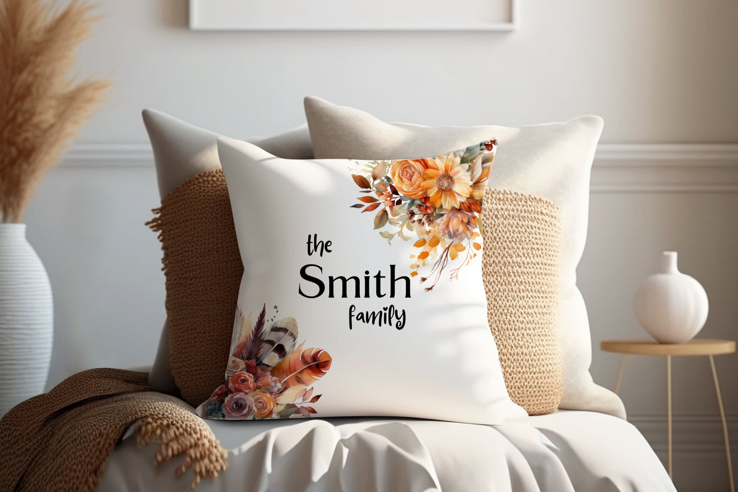 Autumn Floral Design | Family Throw Pillow | Personalise