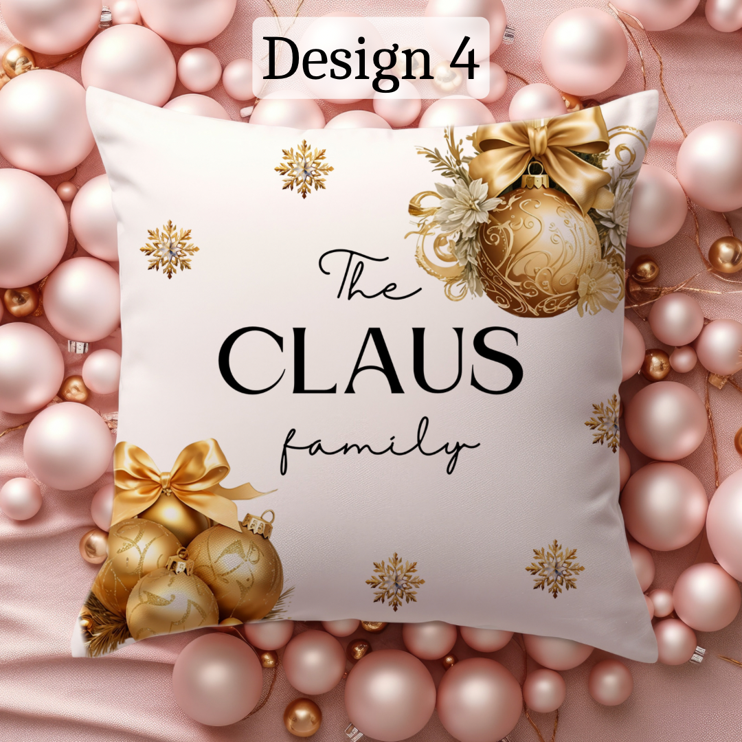 Gold Christmas Family Cushion Cover | Customisable pillowcase