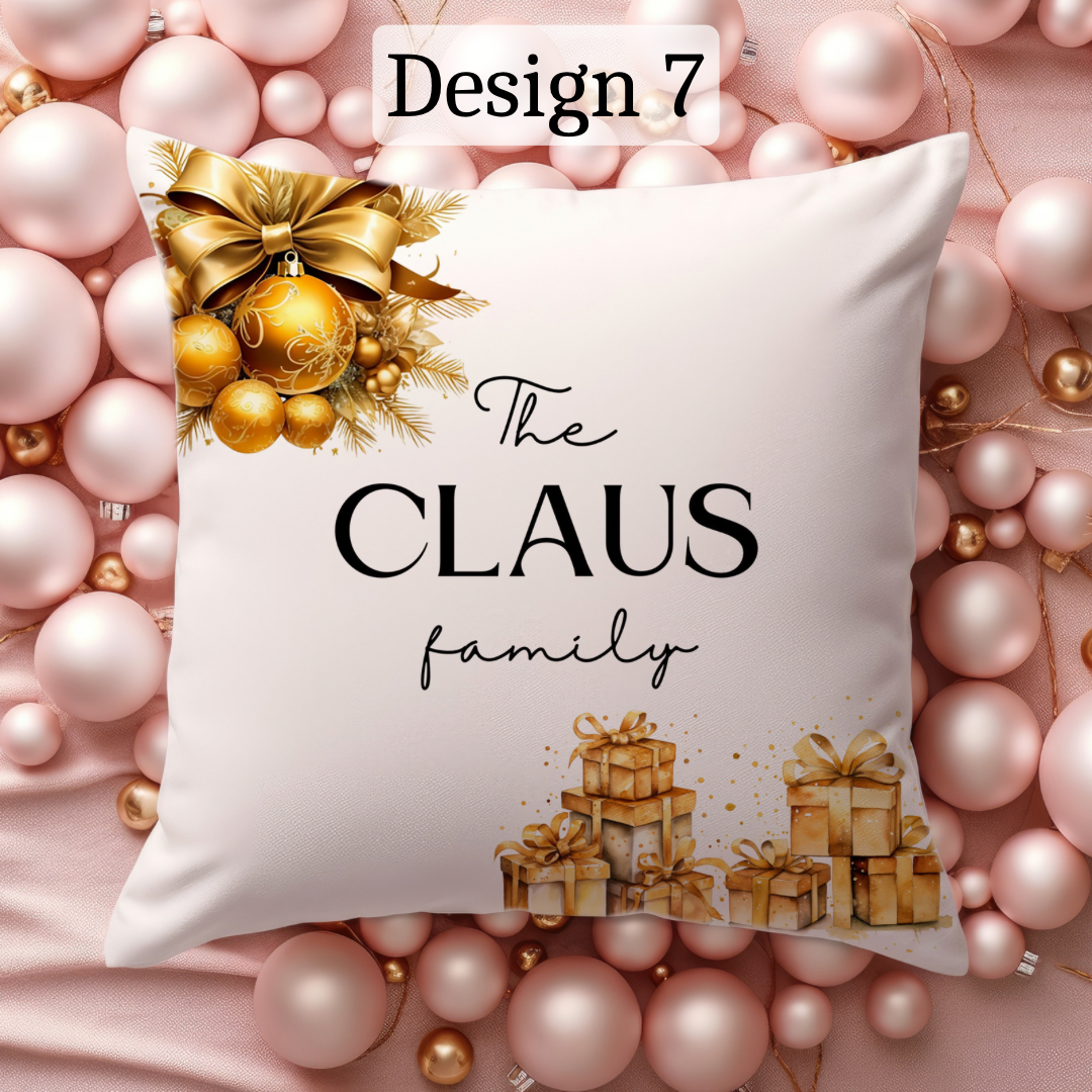 Gold Christmas Family Cushion Cover | Customisable pillowcase