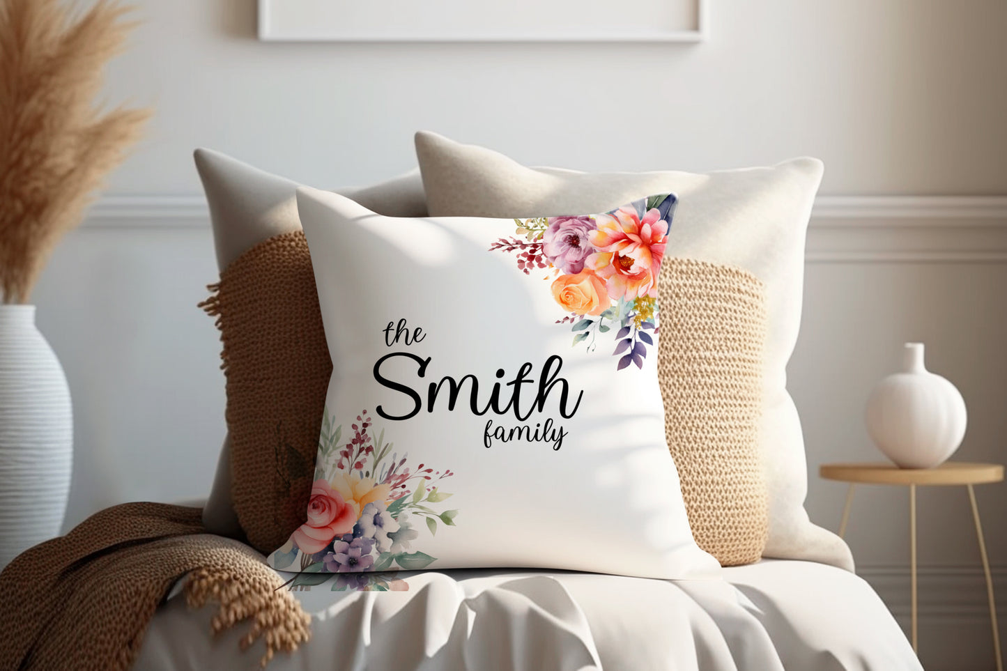 Colorful Floral | Family Throw Pillow | Personalise