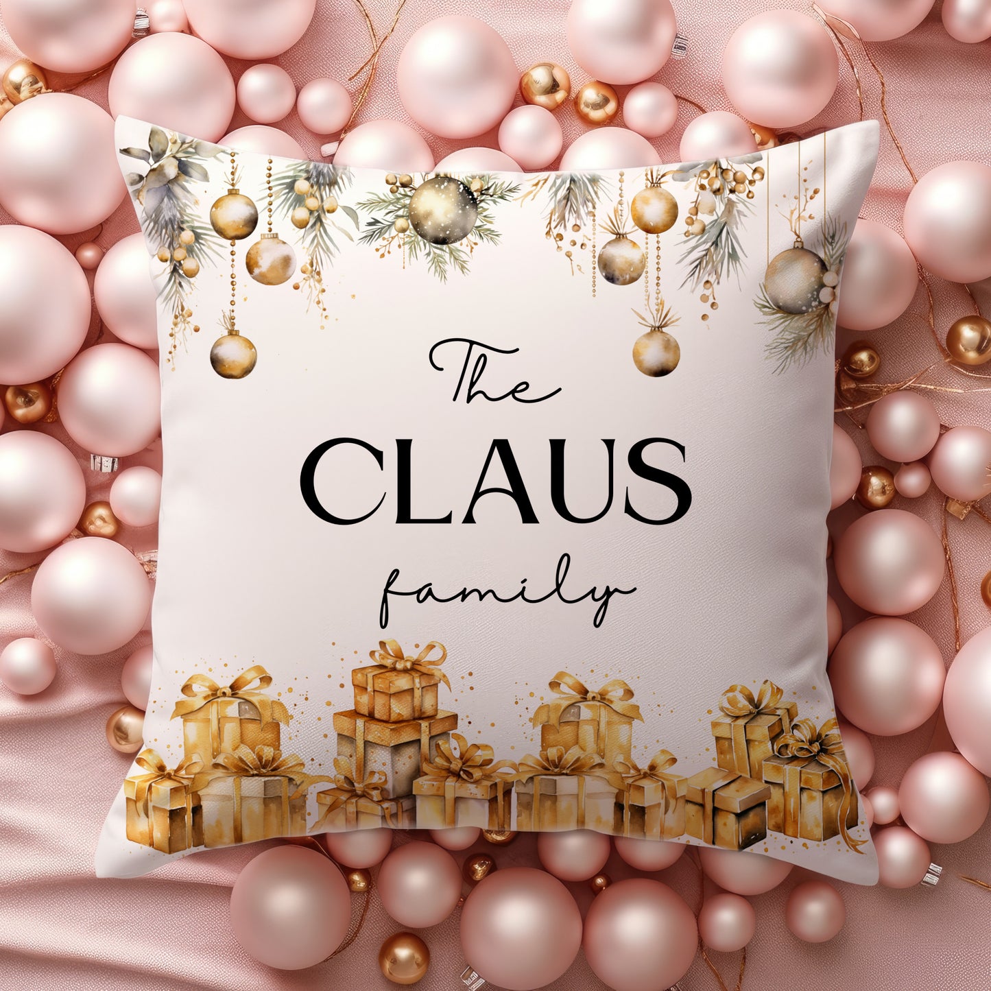 Gold Christmas Family Cushion Cover | Customisable pillowcase