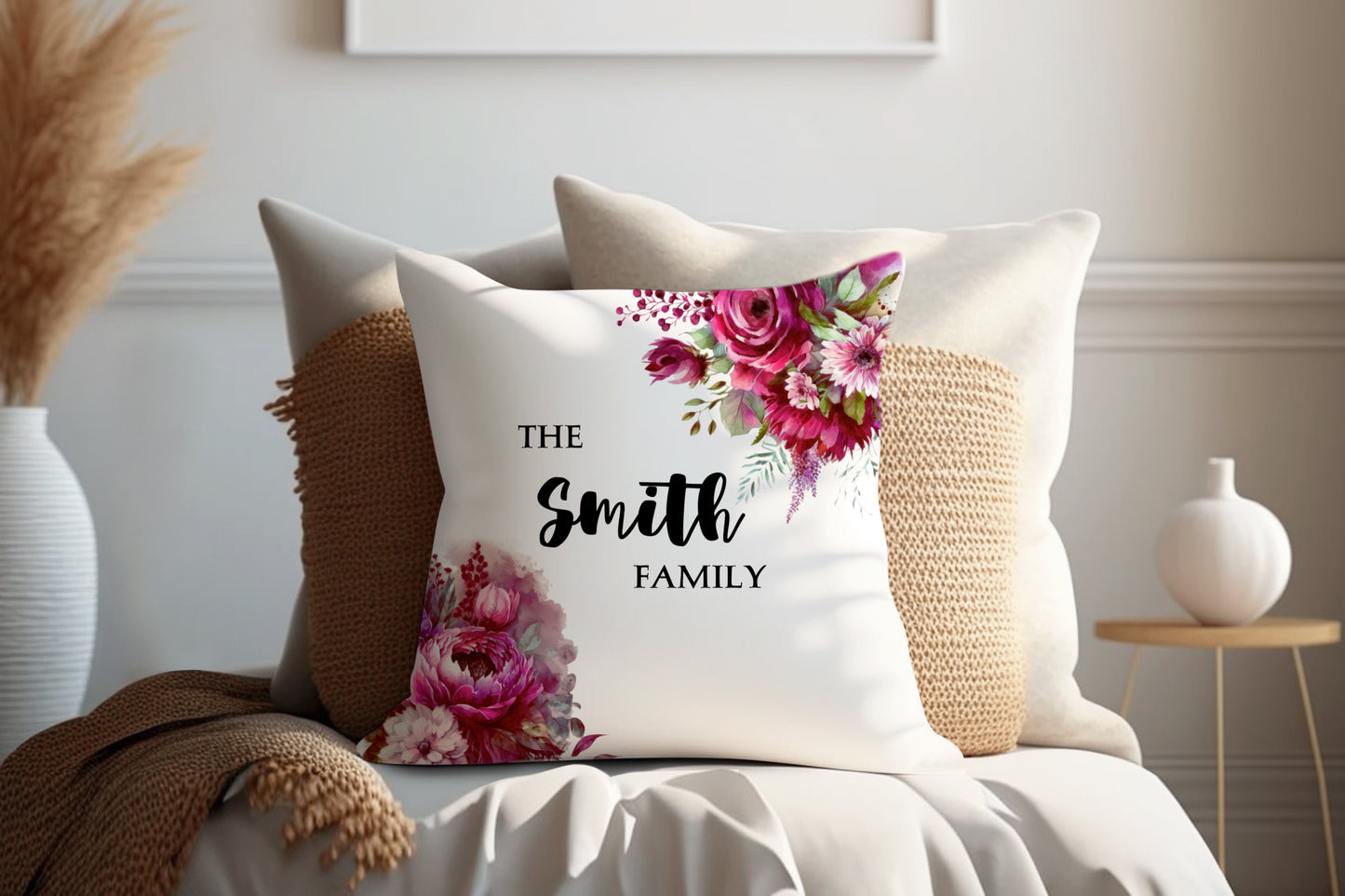 Maroon Mixed Flowers | Family Throw Pillow | Personalise