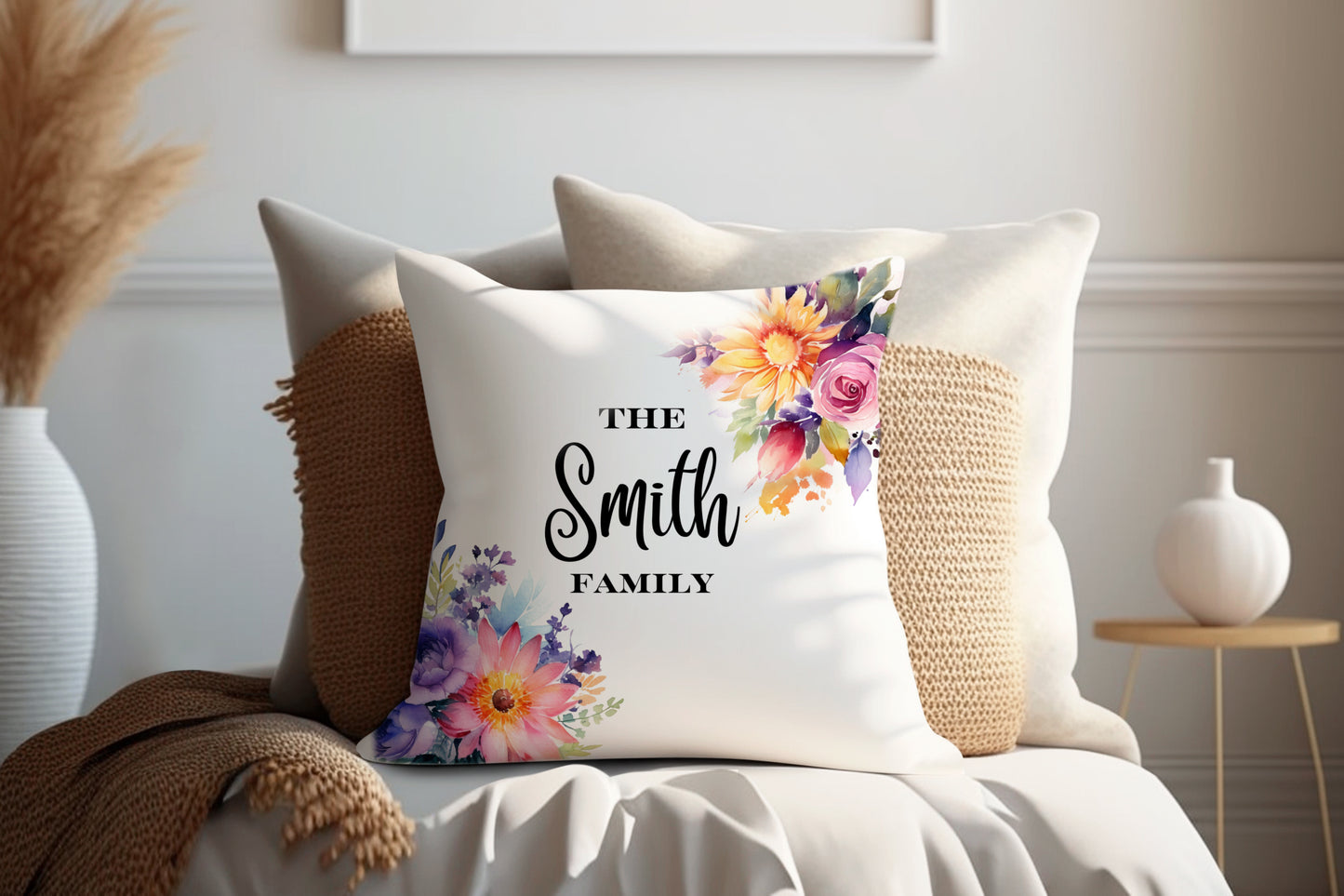 Colorful Floral | Family Throw Pillow | Personalise