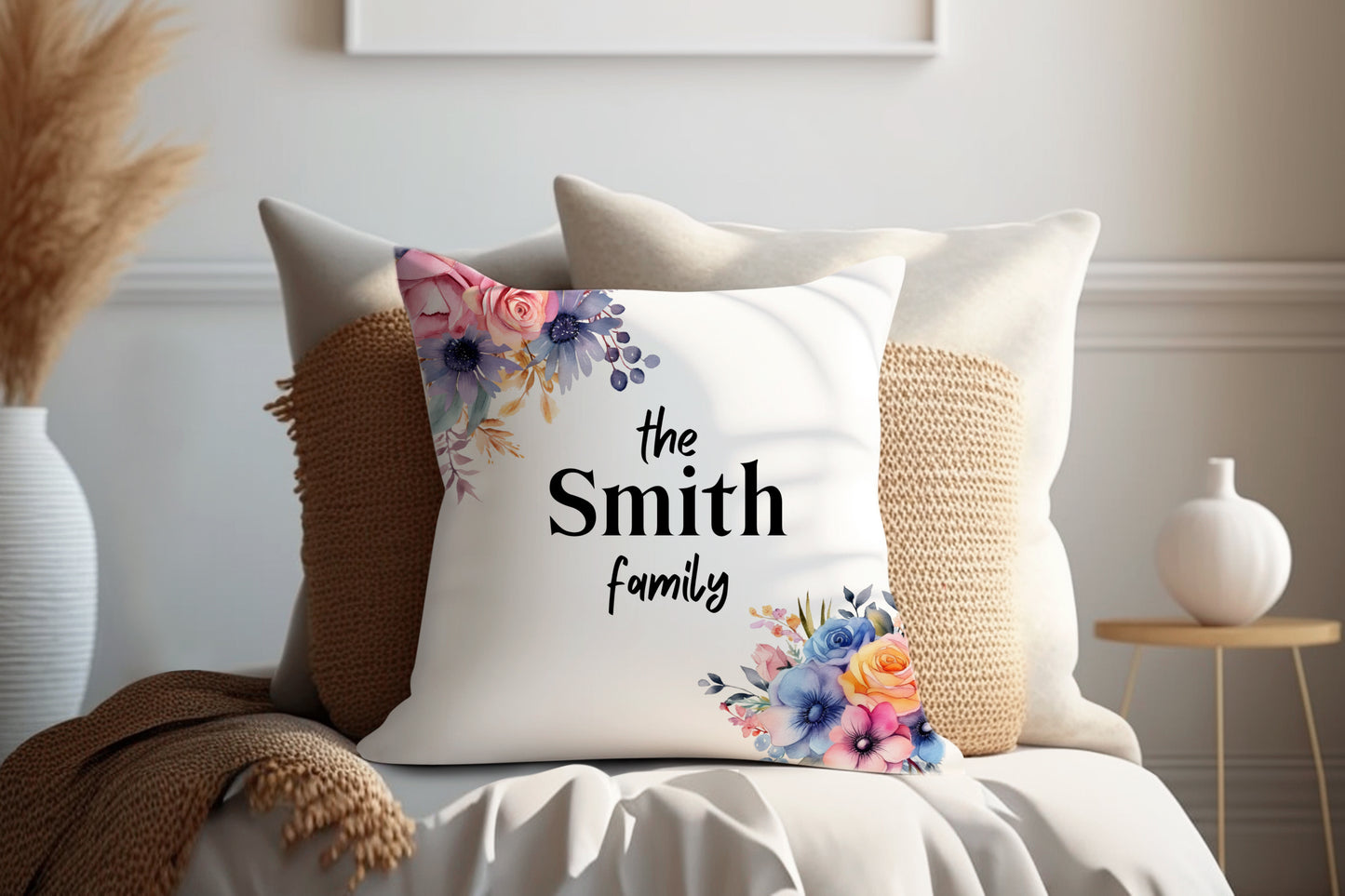 Colorful Floral | Family Throw Pillow | Personalise