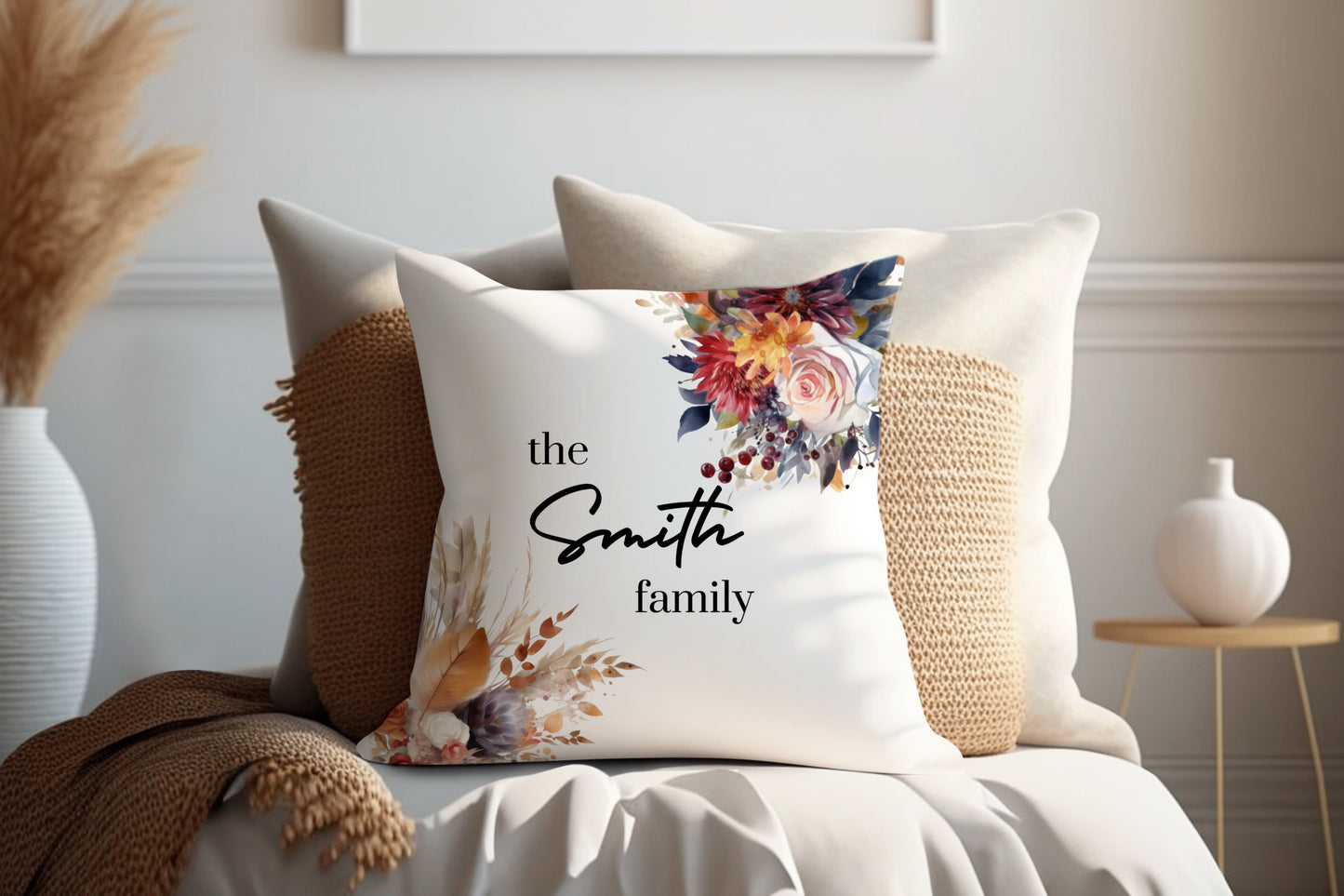 Autumn Floral Design | Family Throw Pillow | Personalise