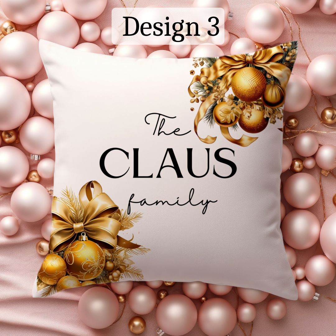 Gold Christmas Family Cushion Cover | Customisable pillowcase