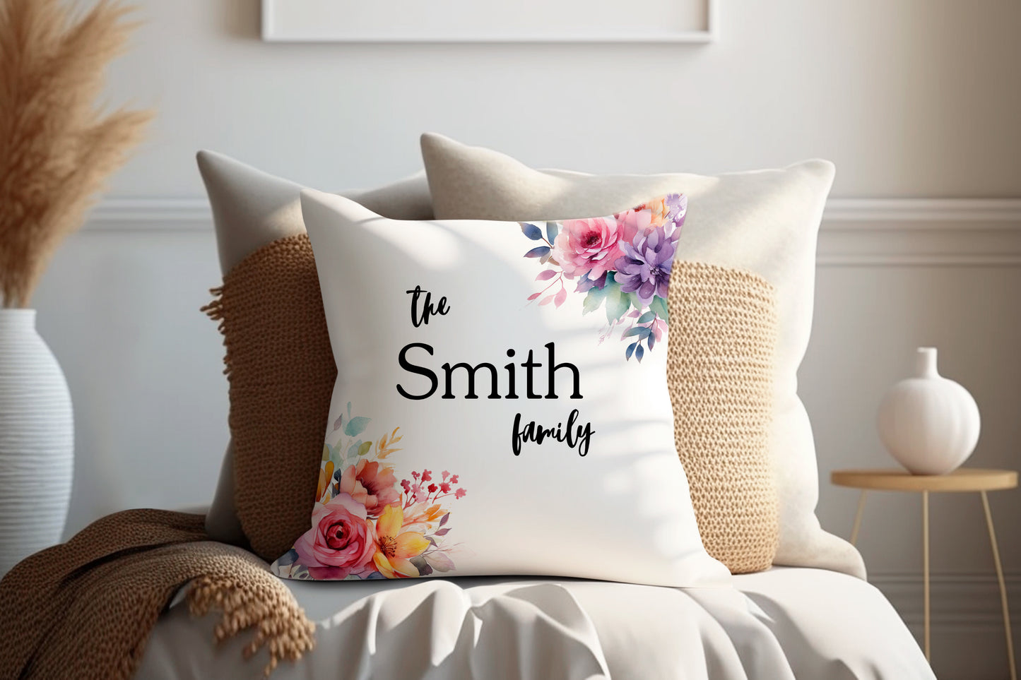 Colorful Floral | Family Throw Pillow | Personalise