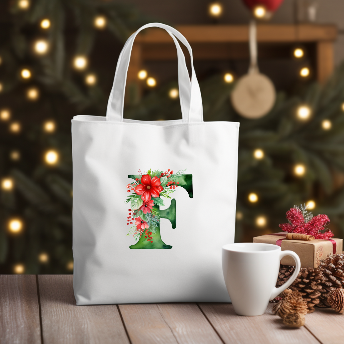 Christmas Alphabet - Green | Canvas Tote Bag | Customisable bag