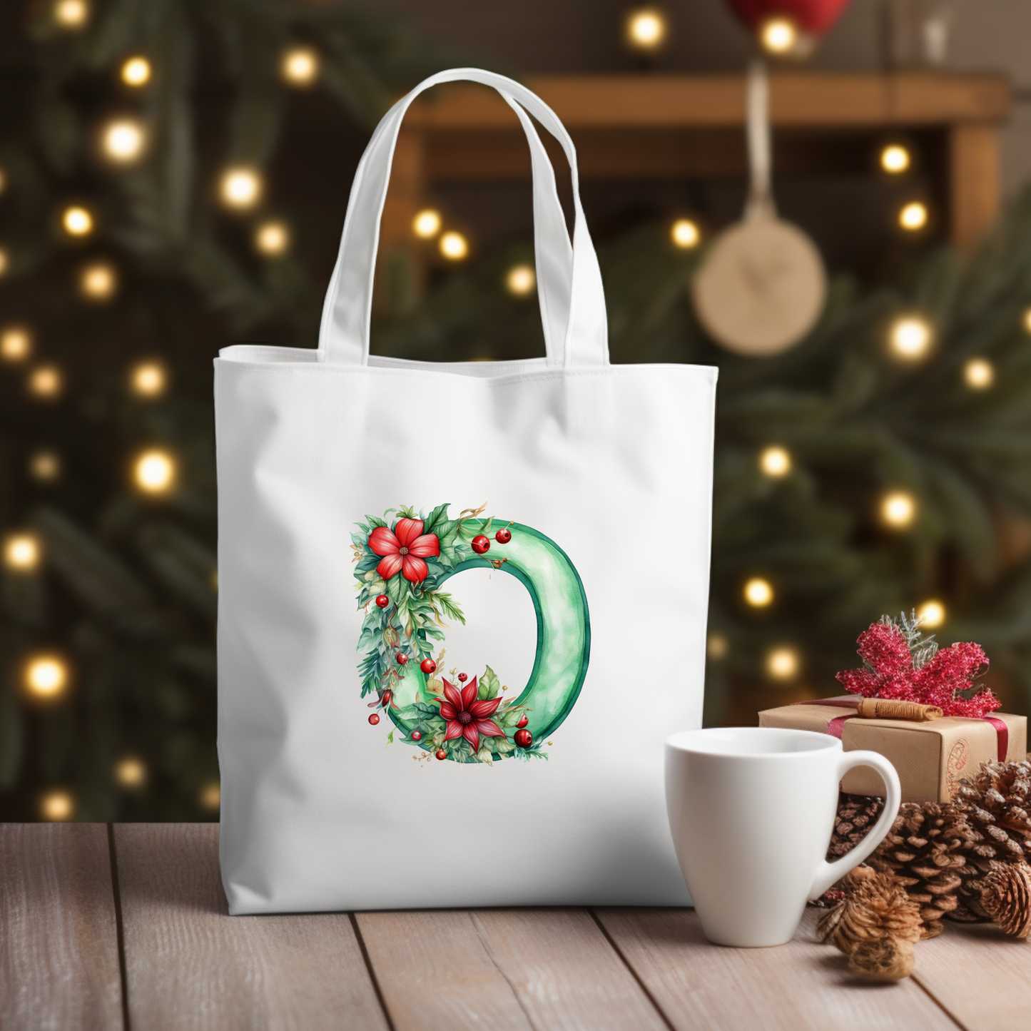 Christmas Alphabet - Green | Canvas Tote Bag | Customisable bag