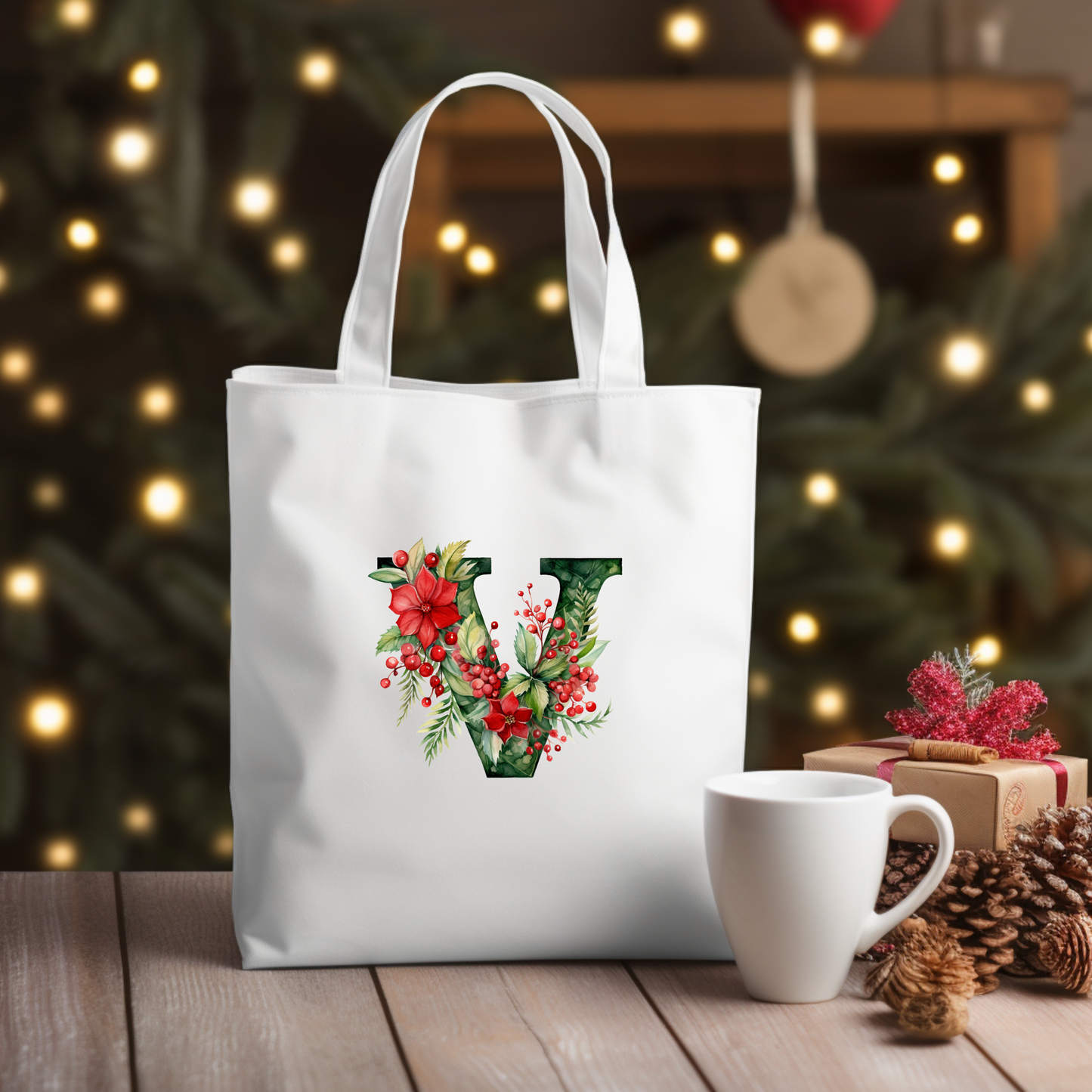 Christmas Alphabet - Green | Canvas Tote Bag | Customisable bag