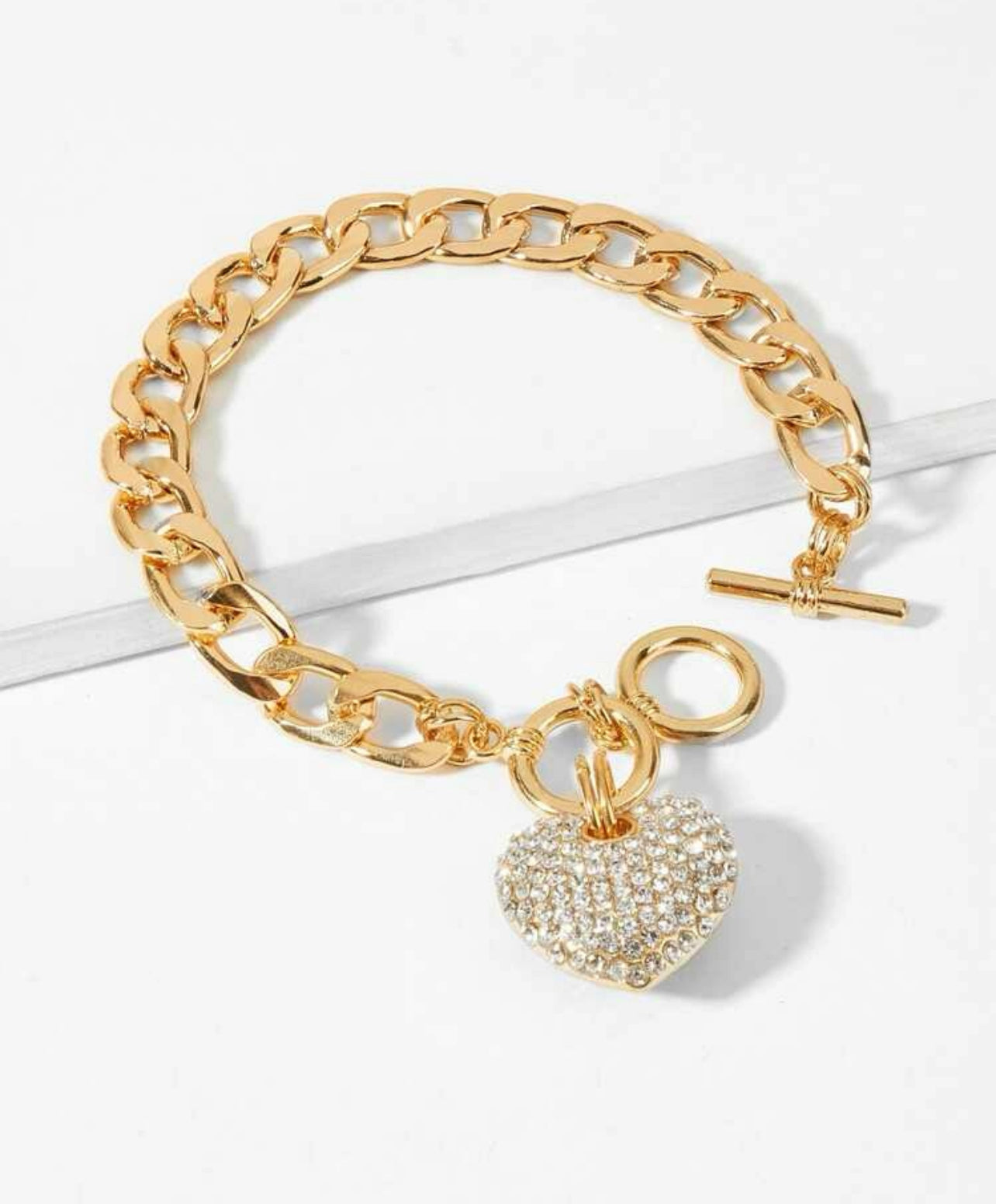 Chained Heart Rhinestone Bracelet | Accessories