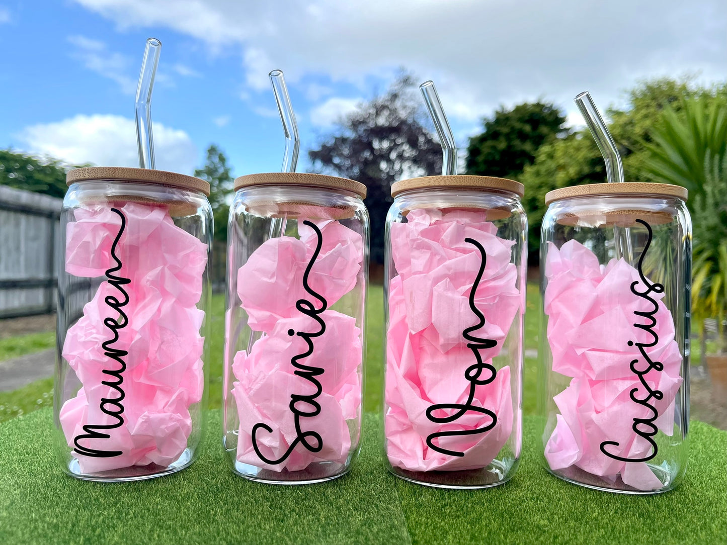 Personalised Glass Tumbler with glass Straw