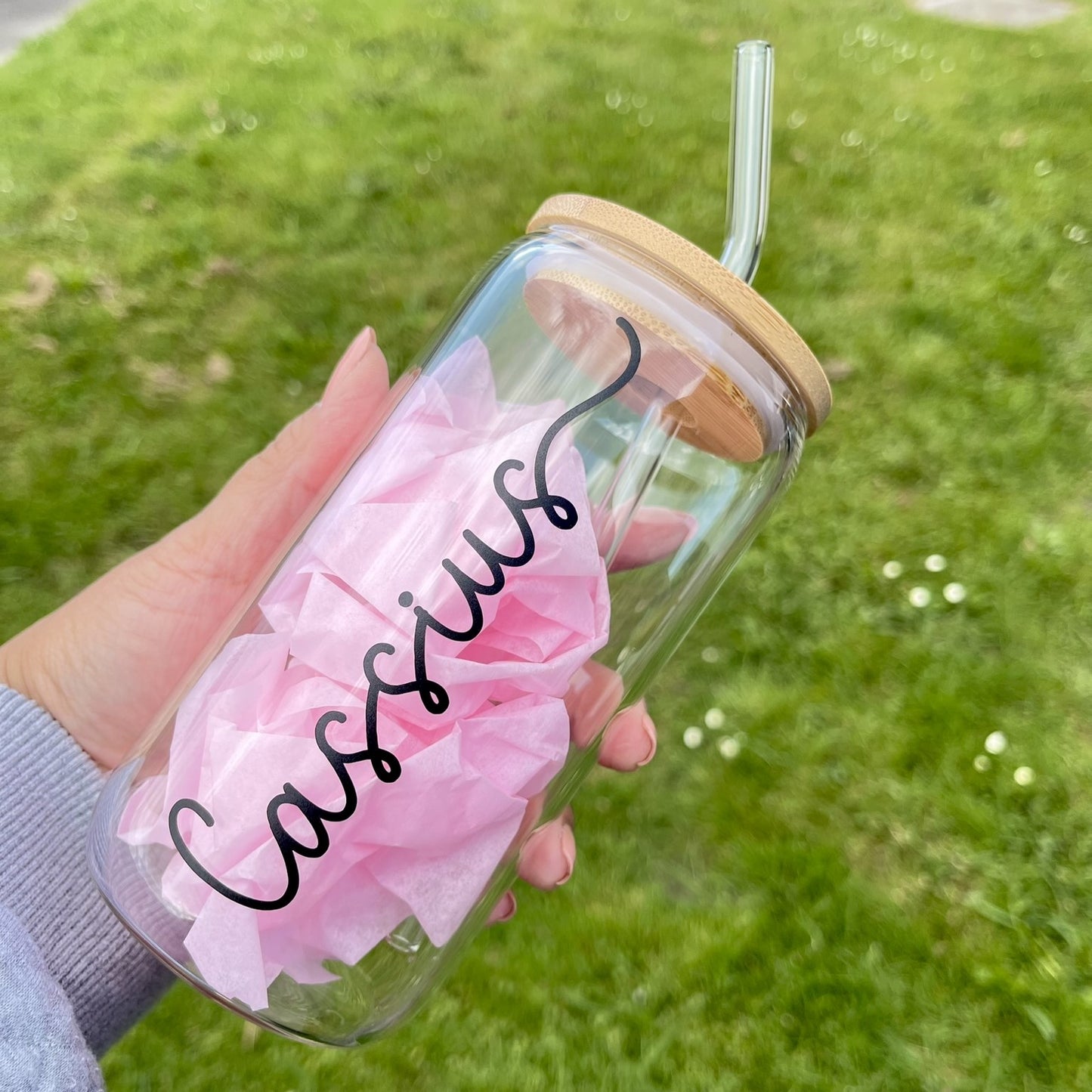 Personalised Glass Tumbler with glass Straw