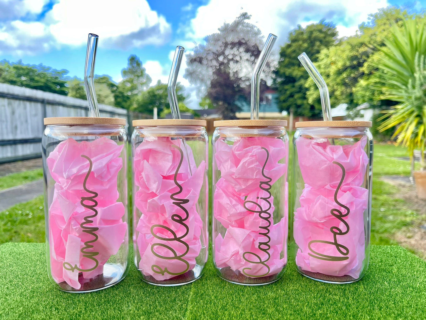 Personalised Glass Tumbler with glass Straw