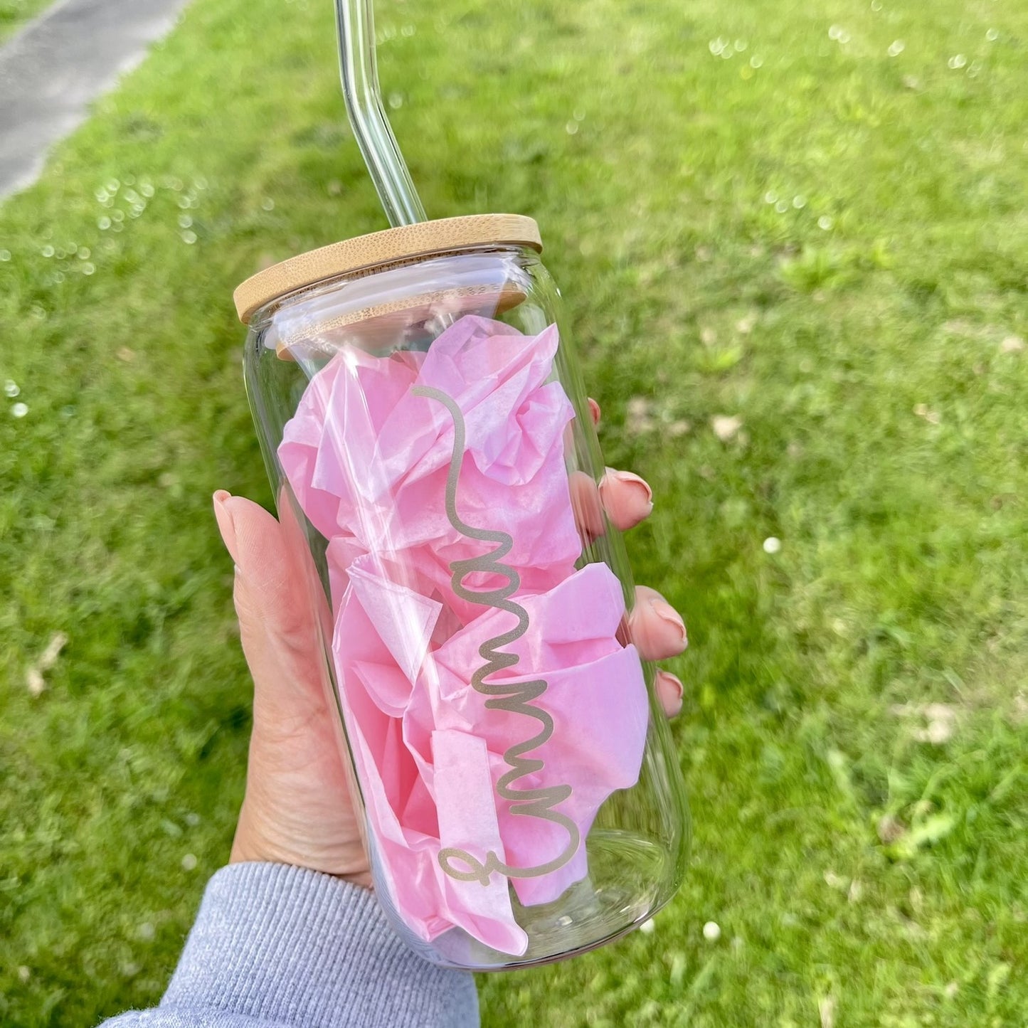 Personalised Glass Tumbler with glass Straw