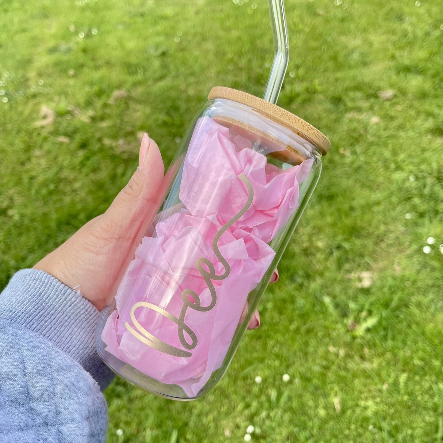 Personalised Glass Tumbler with glass Straw