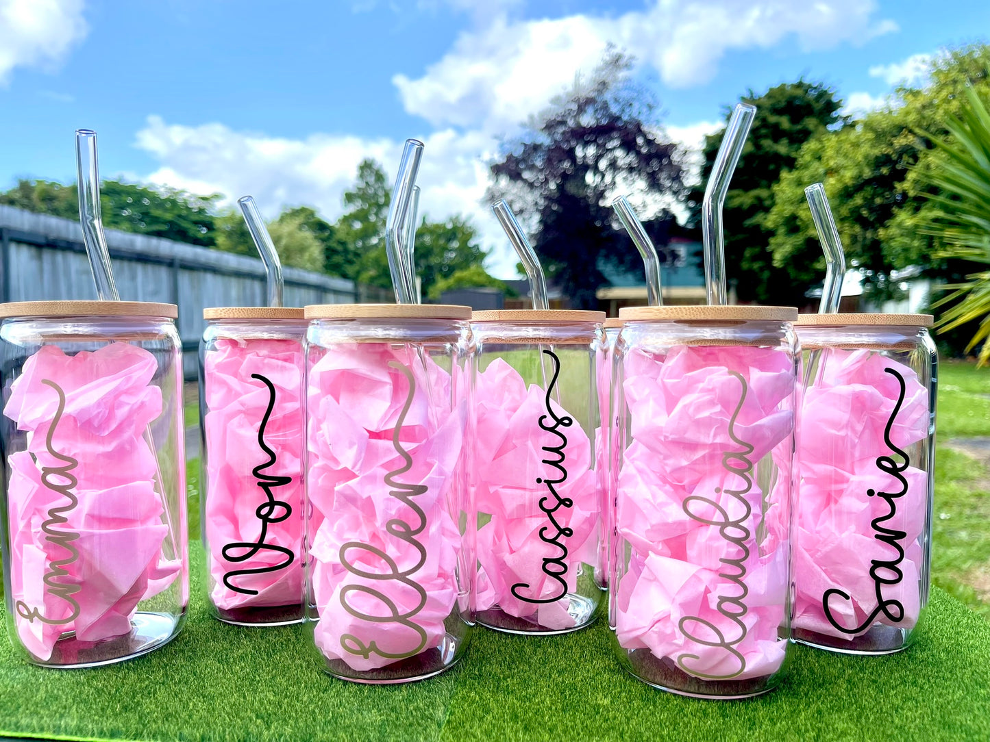 Personalised Glass Tumbler with glass Straw